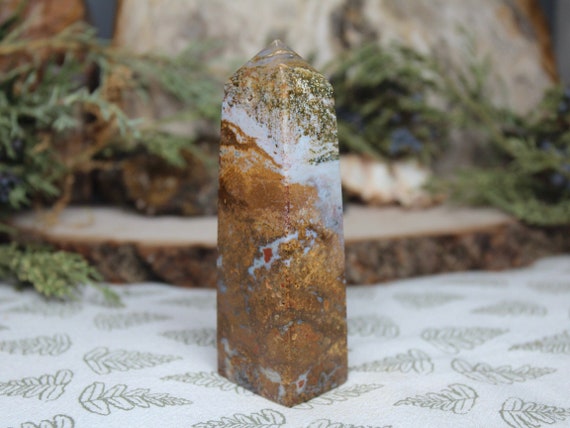 A++ Ocean Jasper Obelisk with Druzy, 4.5 oz Polished Tower from Indonesia
