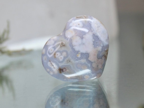 Speckled Ocean Jasper Polished Crystal Heart, 0.6 oz AAA++ Quality, Jasper Carved Puff Heart from Madagascar