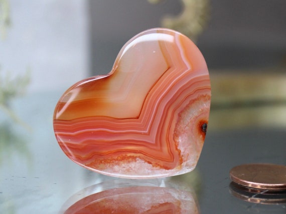 XS Carnelian and Clear Quartz Heart, AA+ Gem Quality, 0.6 oz Polished Crystal from Indonesia, Gift for Valentine, Love