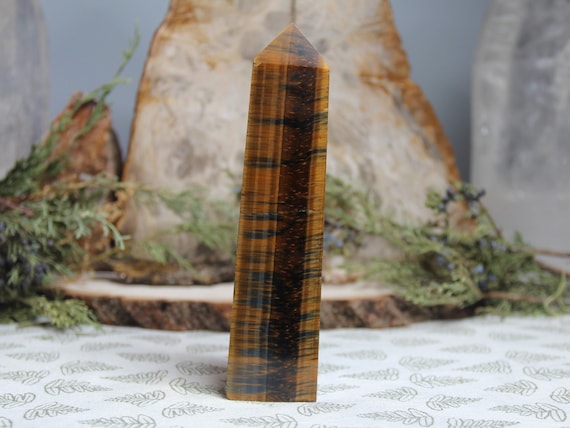 A++ Tigers Eye Tower, 13.9 oz Tall Crystal Point from Indonesia