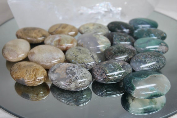Sm Moss Agate Palmstones with Druzy, "Stone for Growth", A-AA+ Quality, ~1.5 oz Polished Crystal Soapstone Lot from Indonesia