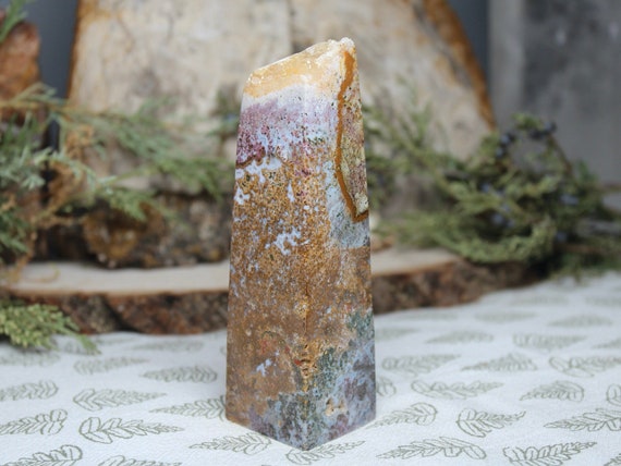 Special AAA+++ Ocean Jasper Obelisk with Druzy, 7.8 oz Polished Tower Point from Indonesia