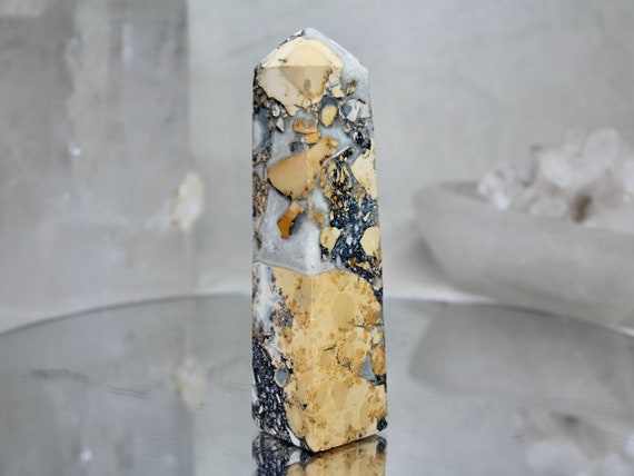 Maligano Jasper Obelisk with Quartz, AAA++ Quality, 8.0 oz Rare Jasper Tower from Indonesia, High Vibration, Energy Cleanse, Free Fast Ship