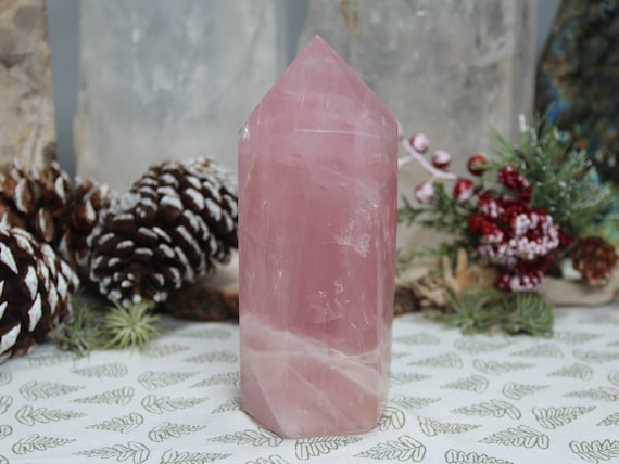 AA++ 1.88 lb Rose Quartz All Polish Crystal Generator Point with Rainbows, Faden Lines and Hematoid inclusions, 30.1 oz from Brazil