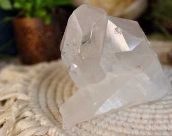 A+ Clear Quartz Lemurian Crystal, Raw Cluster with Rainbows, 16.2 oz High Frequency Stone