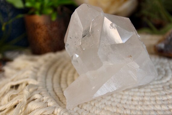 A+ Clear Quartz Lemurian Crystal, Raw Cluster with Rainbows, 16.2 oz High Frequency Stone
