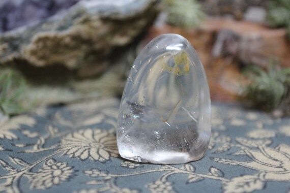 AA+ 0.22 lb Ultra Clear Quartz Polished Crystal with Rainbow Foils, Crystal Freeform, Flat Base, Exceptional Quality, 3.6 oz from Brazil