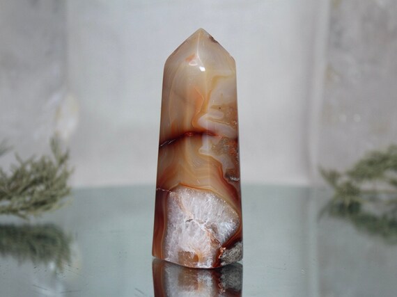 Carnelian and Quartz Generator Point, AAA+++ Quality, 6.6 oz Polished Crystal Tower from Indonesia, Energy Cleansed, Free Fast Shipping
