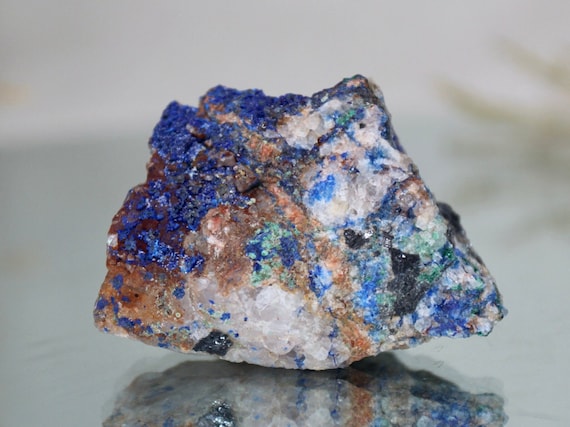Azurite and Malachite on Quartz Matrix with Galena, A+ Quality, 3.1 oz Raw High Vibration Stone from Brazil,  RARE Crystal Specimen