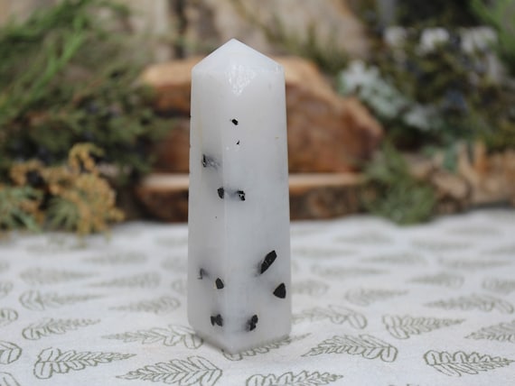 Quartz with Black Tourmaline Crystal Tower with Rainbows, All Polish Obelisk Point, 3.6 oz from Brazil