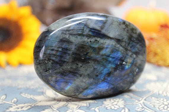 AA+ 0.52 lb Rainbow Labradorite XL Polished Crystal Palm Stone, 8.4 oz Crystal from Brazil