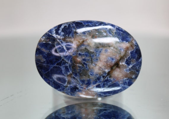 Sodalite with Jasper Crystal Palmstone, AA+ Quality, 1.6 oz All Polish from Indonesia, Cabochon with Flat Base