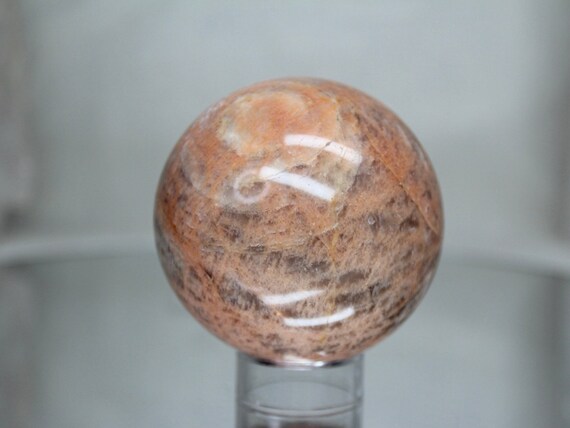 70 mm Peach Moonstone Sphere with Rainbows, 16.1 oz AAA+ Polished Crystal Ball from Brazil, Energy Cleansed, Free Fast Shipping