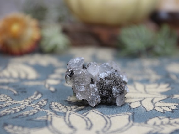 Tiny Lemurian Quartz Cluster with Black Tourmaline Inclusions and Rainbows, 0.4 oz High Vibration Crystal from Brazil