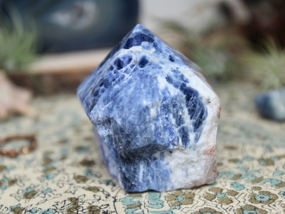 AA+ Sodalite Crystal Generator Point, 5.1 oz Raw Edge With Top Polish, from Brazil