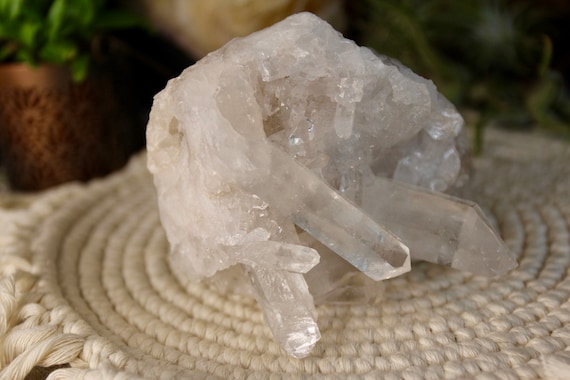 Ultra Clear Lemurian Crystal Cluster with Rainbows, 28.4 oz High Frequency Stone
