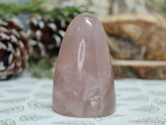 A+ 0.44 lb Rose Quartz All Polish Crystal Freeform with Rainbows and Hematoid Inclusions, 7.0 oz Smokey Rose Quartz from Brazil