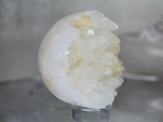 73.2 mm Special Clear Quartz Half Polished Sphere / Cluster Formation, 13.5 oz AAA Quality High Vibration Crystal from Indonesia, Free Ship