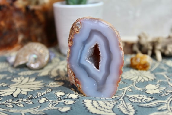 XS Grey & Orange Agate and Druzy Geode Slice from Brazil, 9.7 oz