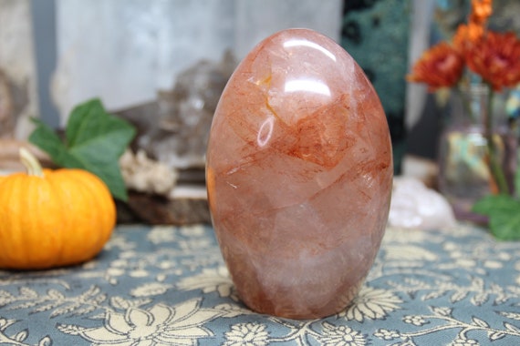 AAA+ 1.4 lb Strawberry Quartz and Rose Quartz Crystal Polished Freeform with Rainbows , 22.4 oz Hematoid Quartz from Brazil