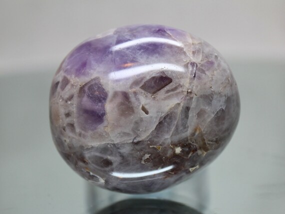 Chevron Amethyst Crystal Palmstone with Rainbows, AA+ Quality, 4.6 oz Polished Amethyst and Quartz from Brazil