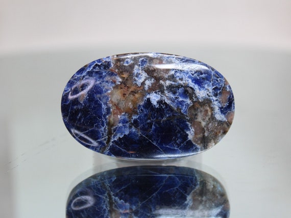 Sodalite with Jasper Crystal Palmstone, A+ Quality, 1.3 oz All Polish from Indonesia, Cabochon with Flat Base