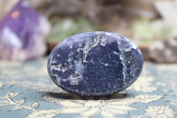 AA+ Grape Agate Polished Crystal Palmstone with Druzy , 3.2 oz Stone from Indonesia