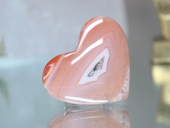 Special Carnelian and Quartz Heart with Druzy, AAA++ Gem Quality, 0.5 oz Polished Crystal from Indonesia, Gift for Love, Free Fast Shipping