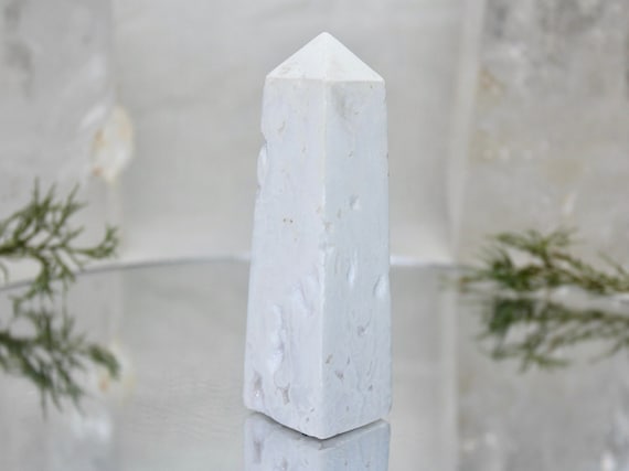 Snow Agate and Druzy Crystal Obelisk, 5.4 oz A+ Quality Crystal Tower from Indonesia