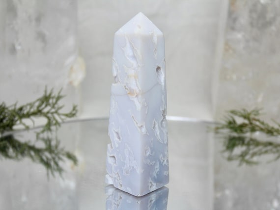 Snow Agate and Druzy Crystal Obelisk, 6.4 oz A+ Quality Crystal Tower from Indonesia