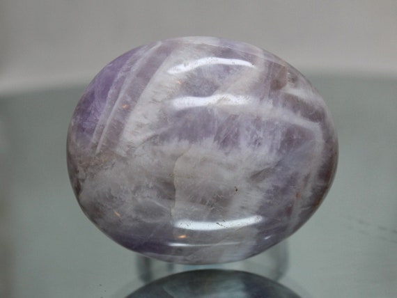 Chevron Amethyst Crystal Palmstone with Rainbows, AA Quality, 6.1 oz Polished Amethyst and Quartz from Brazil