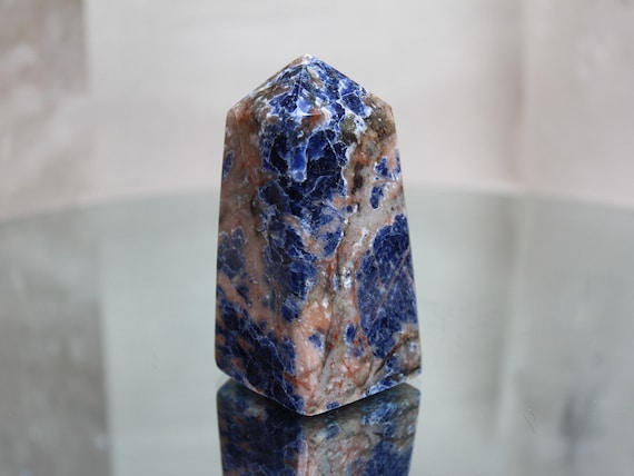 Sodalite Crystal Obelisk Point with Jasper, Special AAA+ Quality, 6.9 oz All Polish from Indonesia
