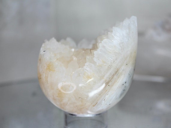 67.8 mm Special Clear Quartz Half Polished Egg / Cluster Formation, 12.8 oz AAA+ Quality High Vibration Crystal from Indonesia, Free Ship