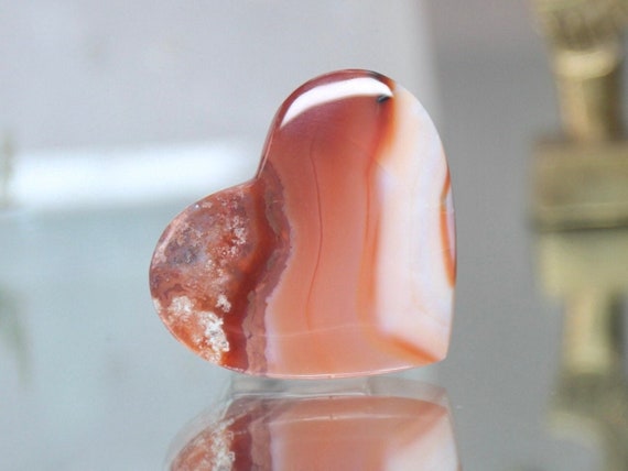 XS Carnelian and Quartz Heart, AA+ Gem Quality, 0.4 oz Polished Crystal from Indonesia, Gift for Valentine, Love, Free Fast Shipping
