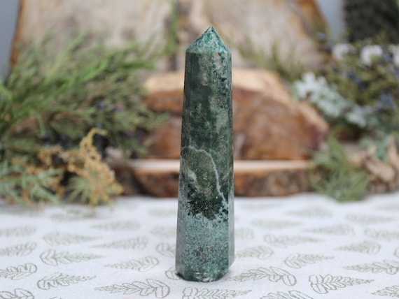 AA+ Moss Agate and Bloodstone Mini Generator Point, 3.0 oz Polished Point from Brazil