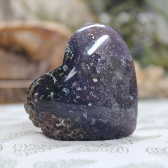 A++ Grape Agate Crystal Carved Heart, 3.3 oz Polished Purple and Teal Crystal Heart from Indonesia