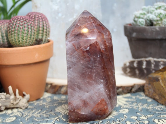 AAA+ 2.27 lb Strawberry Quartz All Polished Crystal Generator Point with Rainbows and Phantoms , 36.3 oz from Brazil
