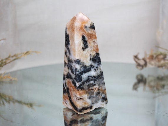 RARE Zebra Jasper Crystal Obelisk with Quartz and Druzy, AA+ Quality, 7.9 oz Rare Jasper Tower from Indonesia