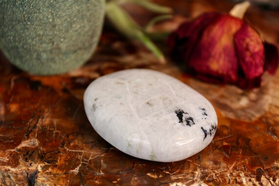 Moonstone Crystal Palm Stone with Rainbows , 4.2 oz