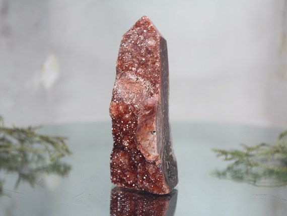 Red Druzy Sphalerite and Quartz Generator Point, AA+ Quality, 5.1 oz Crystal Tower from Indonesia, Energy Cleanse, Fast free Shipping