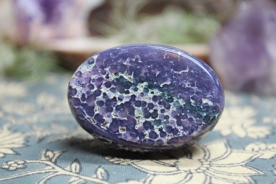 Grape Agate Polished Crystal Palmstone , 3.7 oz A Quality Stone from Indonesia