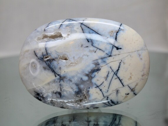 Dendritic Agate Crystal Palmstone with Druzy, AAA++ Quality, 6.8 oz Polished Cabochon Agate Stone from Indonesia