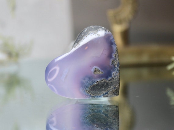 Purple Moss Agate Carved Heart, "Stone for Growth", AA Quality, 0.4 oz Polished Rare Purple Moss Agate Crystal from Indonesia