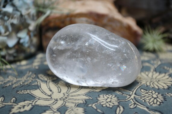 AA++ 0.51 lb Ultra Clear Quartz Polished Crystal with Rainbow Foils, Crystal Palmstone,  Exceptional Quality, 8.2 oz from Brazil