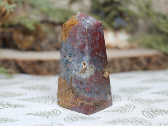 A+ Ocean Jasper Obelisk with Druzy, 3.5 oz Polished Tower from Indonesia