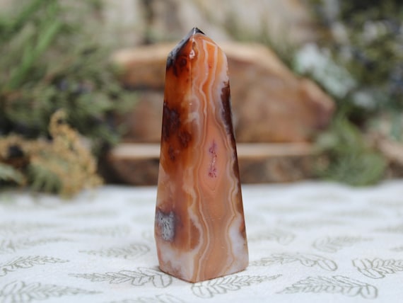 AA+ Banded Carnelian Crystal Obelisk Tower, 2.0 oz Polished Crystal from Indonesia
