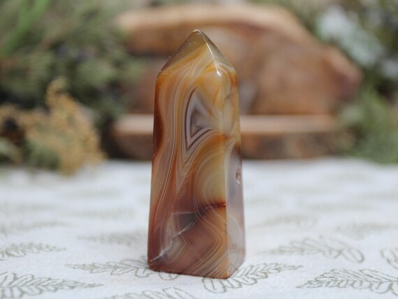 AA+ Banded Carnelian Crystal Obelisk Tower, 1.6 oz Polished Crystal from Indonesia