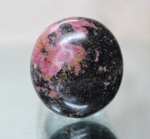 Rhodonite Crystal Polished Palmstone, AA Quality with Rainbows, 4.7 oz Large Tumbled Crystal from Brazil>