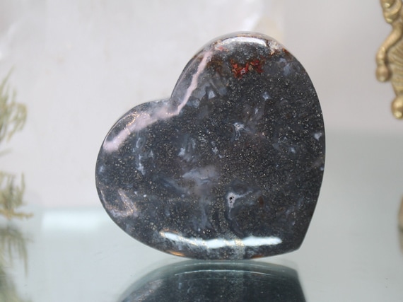 Jasper and Marcasite Heart, Stone of Soul Attraction, AAA Quality, 6.1 oz Polished Crystal from Indonesia, Energy Healing, Free Shipping