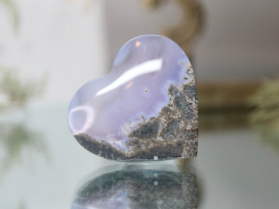 Purple Moss Agate Carved Heart, "Stone for Growth", AAA+ Quality, 0.4 oz Polished Rare Purple Moss Agate Crystal from Indonesia